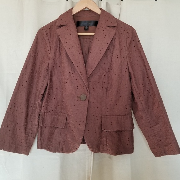 Apostrophe Cotton Eyelet Casual Blazer Brown 10 - Picture 2 of 7